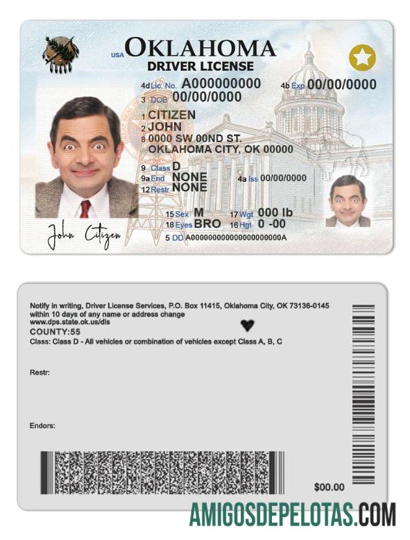 Carteira de habilitação dos EUA em Oklahoma (2020 - presente) modelo